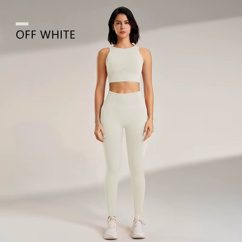 Elevate Your Workout: High Waisted Seamless Yoga Leggings & Top Set for Women