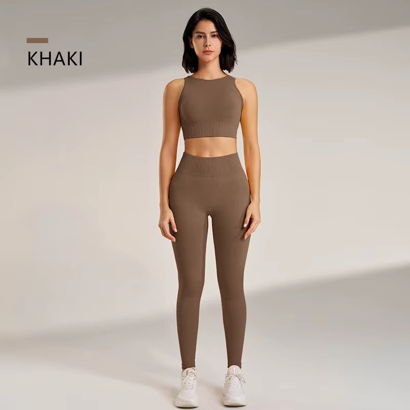 Elevate Your Workout: High Waisted Seamless Yoga Leggings & Top Set for Women