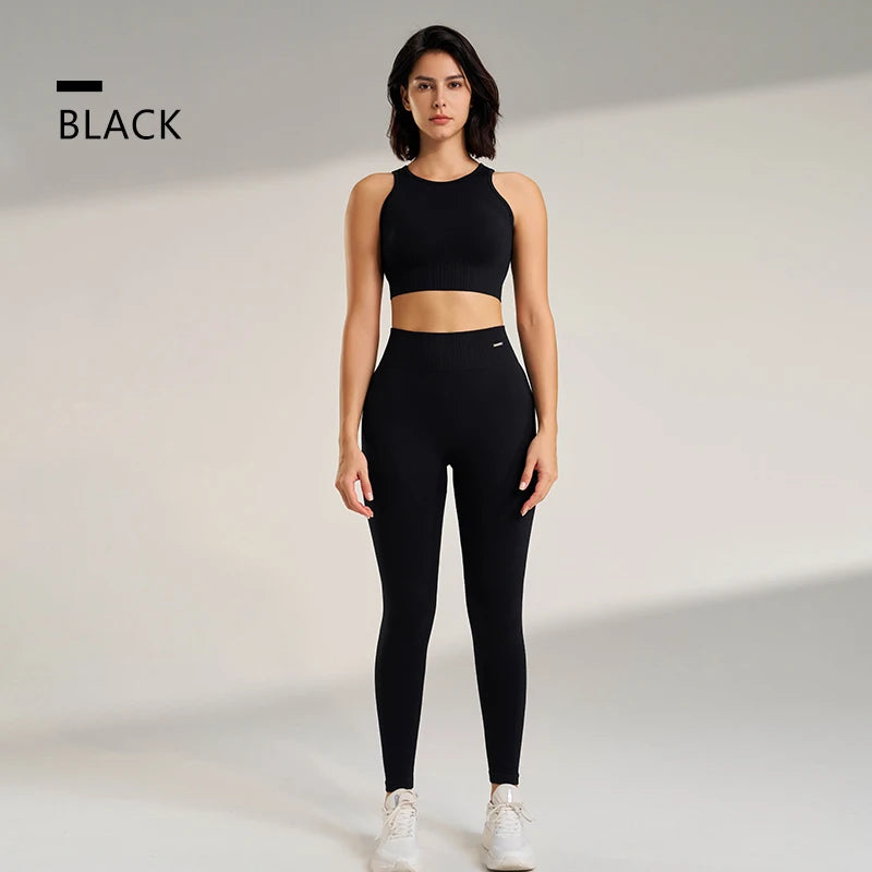 Elevate Your Workout: High Waisted Seamless Yoga Leggings & Top Set for Women