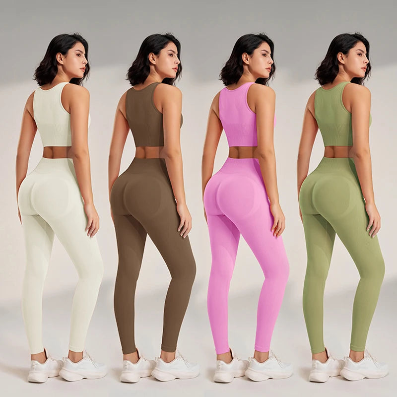 Elevate Your Workout: High Waisted Seamless Yoga Leggings & Top Set for Women