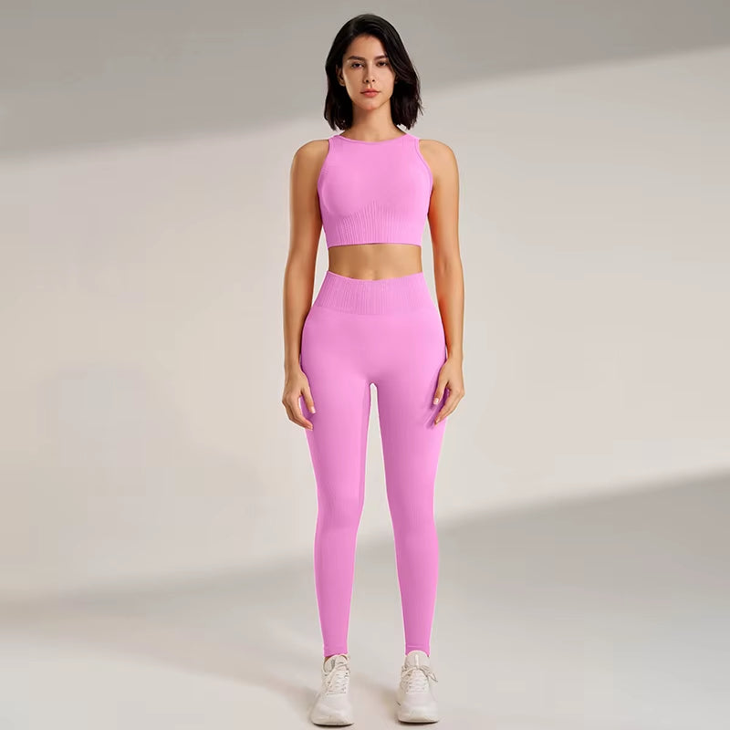 Elevate Your Workout: High Waisted Seamless Yoga Leggings & Top Set for Women