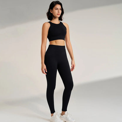 Elevate Your Workout: High Waisted Seamless Yoga Leggings & Top Set for Women