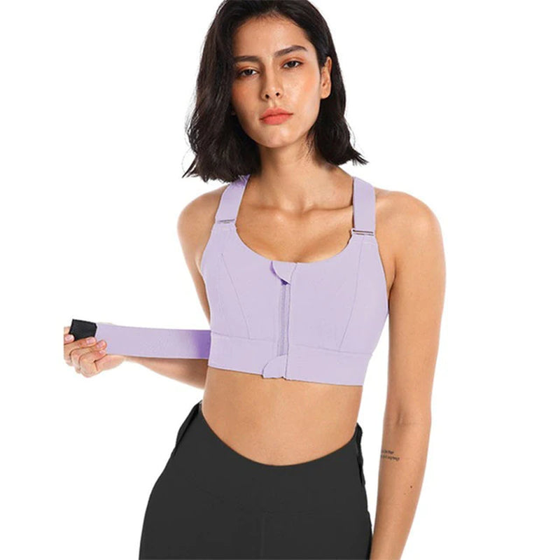 Women Sports Bras Tights Crop Top Yoga Vest Front Zipper plus Size Adjustable Strap Shockproof Gym Fitness Athletic Brassiere