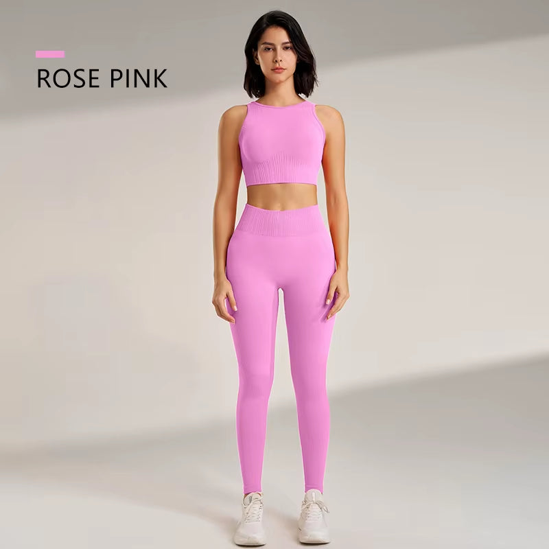 Elevate Your Workout: High Waisted Seamless Yoga Leggings & Top Set for Women