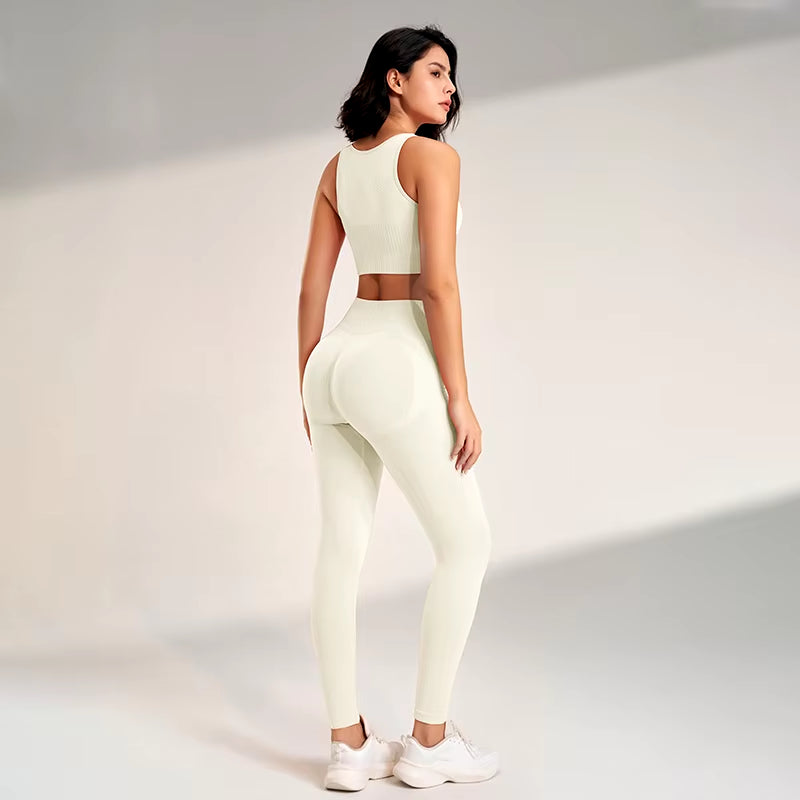 Elevate Your Workout: High Waisted Seamless Yoga Leggings & Top Set for Women