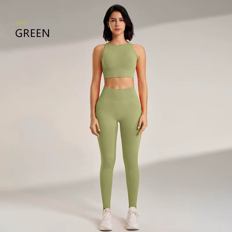 Elevate Your Workout: High Waisted Seamless Yoga Leggings & Top Set for Women